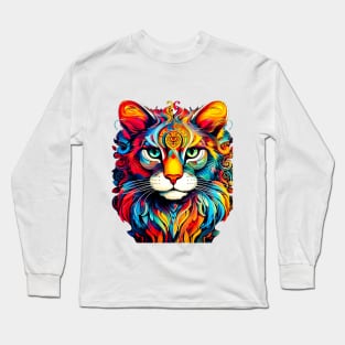 Impressionist Palette: Colorful Cat Long Sleeve T-Shirt